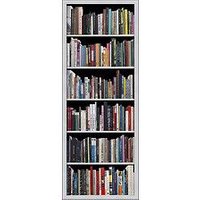 Papier peint panoramique intiss?, photo repr?sentant une biblioth?que moderne blanche, avec un m?lange de litt?ratures color?es, 250 cm X 96 cm
