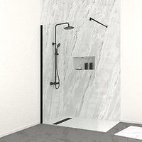 Paroi de Douche 120cm Verre 8mm - Profil? + Barre extensible + Colonne de Douche Thermostatique NOIR MAT