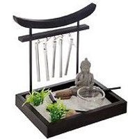 Jardin Zen Bouddha Sur Un Plateau Avec Grelots, Photophore Et Décoration