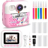 Appareil Photo Numérique Instantané,avec Papier d'impression & Carte TF 32G, Caméra Vidéo avec Stylos Colorés pour Le Bricolage, Chapeaux Costume