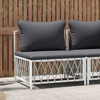 Vidaxl Canapé Central De Jardin Avec Coussins Blanc Tissu Tissé