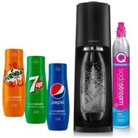 Appareil de carbonatation de l'eau Sodastream Terra Black avec 2 bouteilles + 3 sirops Sodastream Pepsi, Mirinda, 7UP