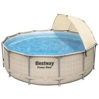 Piscine tubulaire ronde power steel Ø 3.96 x h.1.07 m + auvent - rotin beige