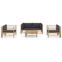 Salon De Jardin 5 Pcs Avec Coussins Gris Foncé Bambou