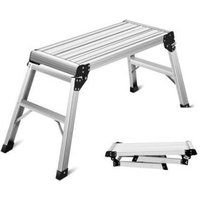 COSTWAY Marchepied Escabeau en Aluminium Pliant 110x40x49CM avec Surface Antidérapante et Coussin Charge 150KG Plateforme de Travail