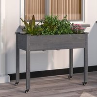 Vidaxl Jardinière Sur Roues Avec Doublure Gris 118x59x80 Cm Bois Sapin
