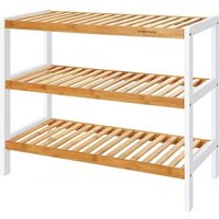 Étagère À Chaussures À 3 Niveaux, Blanc + Boisée