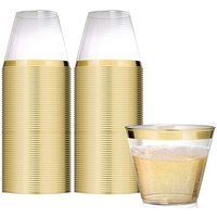 Mini Tasses À Dessert Dorées En Plastique De 9oz Avec Bordure, Contenant De Mousse De Yaourt, Fournitures De Fête D'anniversaire, 25/100 Pièces