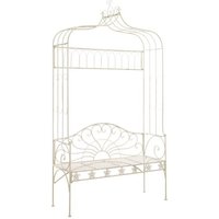 Banc De Jardin Meuble De Patio D'extérieur Terrasse 122 X 43 X 220 Cm Fer Blanc Antique Helloshop26 02_0011217