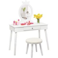 Costway Coiffeuse Enfant Avec Tiroir Et Tabouret, Table De Maquillage De Filles Style Princesse Européenne Blanc