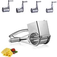Moulin À Fromage Rotatif (20 X 8,2 Cm, Argent), Râpe À Légumes En Acier Inoxydable, Avec 4 Lames Roulantes, 4 En 1