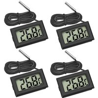 4x Moniteur De Température Thermomètre Lcd Numérique (Noir) Avec Sonde Externe, Adapté Aux Réfrigérateurs, Congélateurs, Aquariums