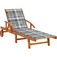 Transat Chaise Longue Bain De Soleil Lit De Jardin Terrasse Meuble D'extérieur Avec Coussin Bois D'acacia Solide Helloshop26 02_0012398