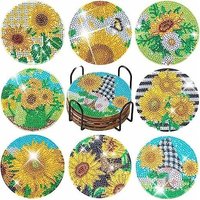 Broderie Diamant Sous Verre Bricolage Dessous De Verre Diamant Painting Sous Tasse En Bois Anti-Dérapant Peinture Diamant Sous Verre Tapis De Tasse