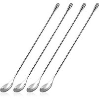 30cm 4 Pièces (Argent) , Cuillère À Cocktail En Acier Inoxydable Cuillère De Bar À Long Manche Cuillères À Mélanger Motif En Spirale Agitateurs À