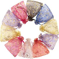 100pcs Sacs Organza, 10 X 15 Cm 10 Motifs Mixtes Sachets Pochettes Cadeau En Organza Avec Cordon De Serrage, Sac À Bijoux Sachets Pour Lavande