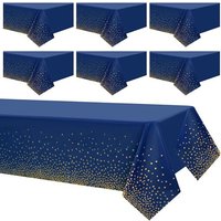 6 Paquets De Nappes À Pois 54 ""X 108"" Nappes À Pois Bleus Et Dorés Nappes De Fête Rectangulaires Nappes Imperméables Jetables Nappes À Pois
