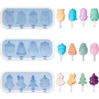 Lot De 3 Moules À Crème Glacée Réutilisables En Silicone De Dessin Animé, Moules À Crème Glacée Pour Bébé Sans Bpa Avec Couvercle Et Poignée En