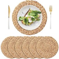 Lot De 6 Sets De Table Tissés De 29 Cm, Sets De Table En Jacinthe D'eau Tissés À La Main Naturels, Sets De Table Ronds En Rotin Tressé Pour Table À