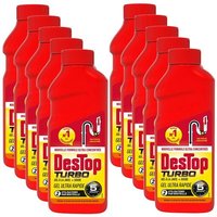 DESTOP Lot de 10 Gels désinfectant et déboucheur canalisation Turbo 5 min - 2 doses - 500ml