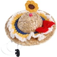 (Blanc)Chapeau De Paille Pour Animaux De Compagnie Costume De Chien Chapeaux Avec En Tricot Cordon De Serrage Réglable Mentonnière Accessoire De Pour