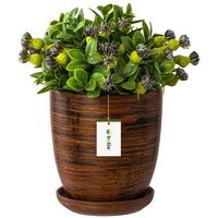 Pot De Fleur Bois Sombre Avec Soucoupe Rond Dimensions 290 Mm X 300 Mm Surface Mat Céramique Glamour Moderne