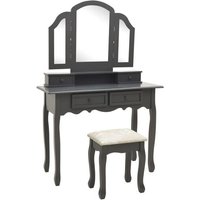 Vidaxl Ensemble De Coiffeuse Avec Tabouret Gris 100x40x146cm Paulownia