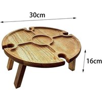 Table De Pique-Nique Pliante En Bois Pour L'extérieur, Avec Support En Verre, Bureau Rond Et Pliable, Support Pour Verres À Vin, Pour Fête Dans Le