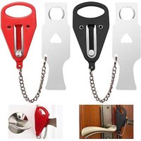 2 Pcs Rouge & Noir , Serrure De Porte Portable Verrou De Sécurité Durable Avec Sac De Rangement Serrure De Voyage Antivol Sécurité Supplémentaire