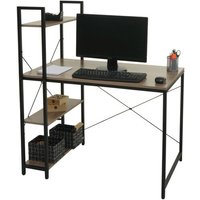 Bureau Avec Étagère Hwc-K81, Table D'ordinateur Portable Table De Travail, 100x60cm Métal Mdf Gris-Brun