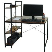 Bureau Avec Étagère Hwc-K81, Table D'ordinateur Portable Table De Travail, 100x60cm Métal Mdf Brun