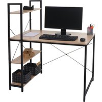 Bureau Avec Étagère Hwc-K81, Table D'ordinateur Portable Table De Travail, 100x60cm Métal Bois Naturel