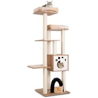Costway Arbre À Chat 175cm À 6 Niveaux Avec Niche Et Coussin Amovible, Grande Tour De Jeu Pour Chat Avec Poteaux En Sisal, Beige