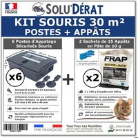 Kit souris 30 m² avec 6 postes d'appâtage sécurisés et 2 sachets de 150g d'appâts en pâte - SOLU'DÉRAT