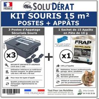 Kit souris 15 m² avec 3 postes d'appâtage sécurisés et 1 sachet de 150g d'appâts en pâte - SOLU'DÉRAT