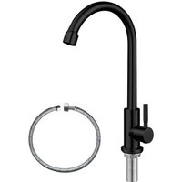Robinet d'eau froide uniquement SUS304 en acier inoxydable pour évier de cuisine, robinet noir à arc élevé, poignée unique, trou unique
