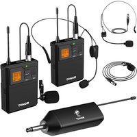 Micro sans Fil UHF avec Double Microphones Casqueà/Micro Cravate, Transmetteur Bodypack et Mini récepteur Rechargeable Sortie 6,35 mm, 60M pour des