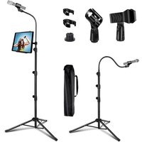 Support de microphone portable avec support de téléphone, trépied à col de cygne réglable de 0,9 à 1,8 m, 2 clips de micro standard, noir