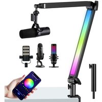 Bras de Microphone, Bras Articulé Micro avec Lumière RGB pour Blue Yeti, HyperX QuadCast RODE Shure SM7B MV7 Compatibilité Universelle, Perche Micro