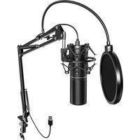 Microphone de Jeu USB pour PC, Podcast à condensateur, kit de Microphone cardioïde avec Support de Bras, Microphone pour Enregistrement en Streaming