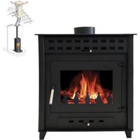 Pack Poêle à Bois LUNA 9 bûches 50cm + Kit Conduit 150 - Noir