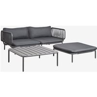 Canapé De Jardin Modulable 2 Pièces Avec 2 Fauteuils D'angle, Pouf Et Table Basse Roubly Gris Graphite