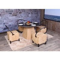 Lot De 4 Chaises De Salle À Manger Hwc-L76, Chaise Visiteur Tabouret, Métal Industriel Massif-Bois Certifié Mvg, Naturel
