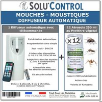 Kit Diffuseur Automatique avec Télécommande + 12 Aérosols Insecticide au Pyrèthre Végétal 250 ml