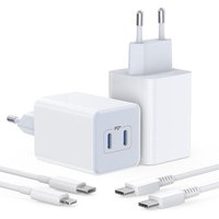 Chargeur Usb C Rapide 40w, Pack De 2 Chargeurs Rapides Double Port 20w, Alimentation Usb C, Adaptateur Secteur Pd 3.0 Avec Câble De Charge De 1,8 M