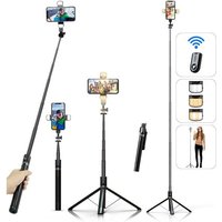 Perche À Selfie Trépied Pour Smartphone - 180cm Hauteur Support De Téléphone Avec Télécommande Et Lumières Led Pour Voyages,Vlogs,Vidéos Et