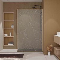 Paroi de Douche Sérigraphie Arrondie 120x200 cm - Cadre et Bras Aluminium Décor Bois - Verre 6 mm