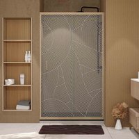 Porte de Douche Sérigraphie Arrondie 120x200 cm - Cadre Aluminium Décor Bois - Verre 6 mm