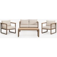 Salon De Jardin Composé D'un Canapé 2 Places, 2 Fauteuils Et Table Basse En Aluminium Et Bois D'acacia Lipov Brun Moka