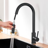 Robinet Cuisine Douchette, Mitigeur Cuisine Noir avec Douchette extractible 2 jets, Robinetterie de Cuisine en Acier Inoxydable Eau chaude et froide